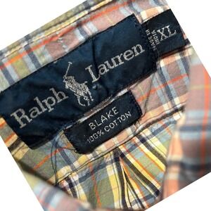 Ralph Lauren Blake Mens Plaid Button Short Sleeve Shirt XL Extra Large Pony Blue